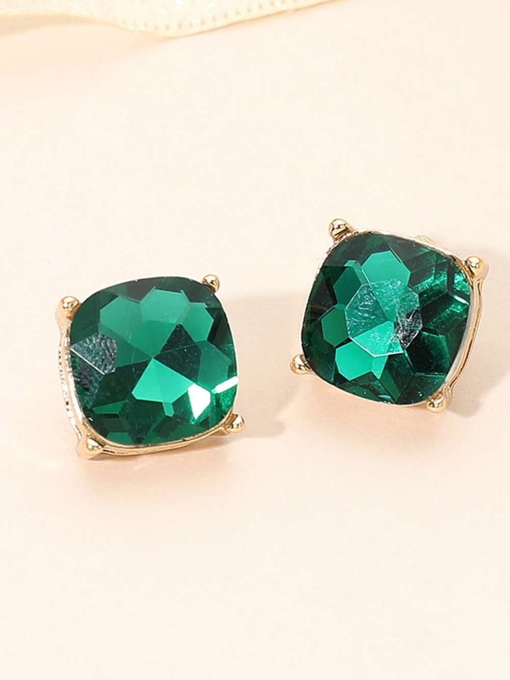 Emerald Square Stud Gold Fashion Jewelry Earrings Statement Accessories Green